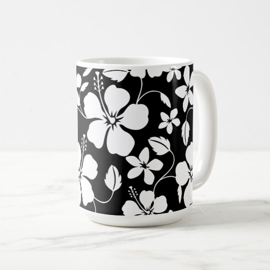 HAWAÏAN HULA (HIBISCUS) BLACK COFFEE MOK (Voorkant rechts)
