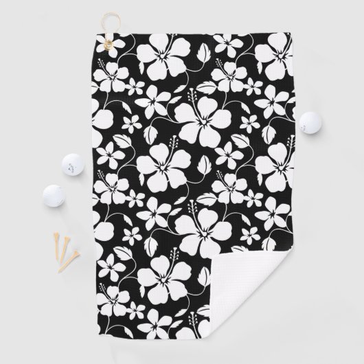 HAWAÏAN HULA (HIBISCUS) BLACK GOLF TOWEL GOLFHANDDOEK (Insitu)