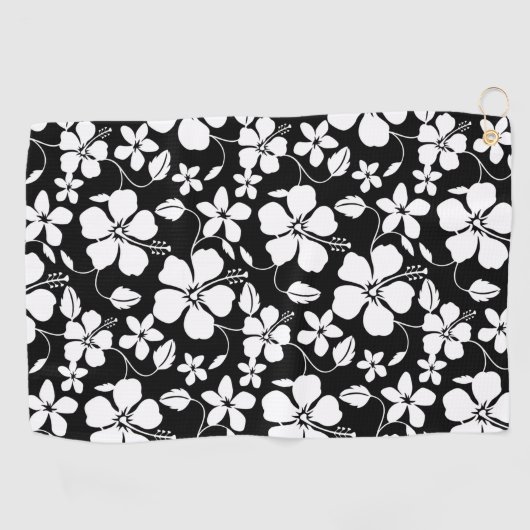 HAWAÏAN HULA (HIBISCUS) BLACK GOLF TOWEL GOLFHANDDOEK (Horizontaal)