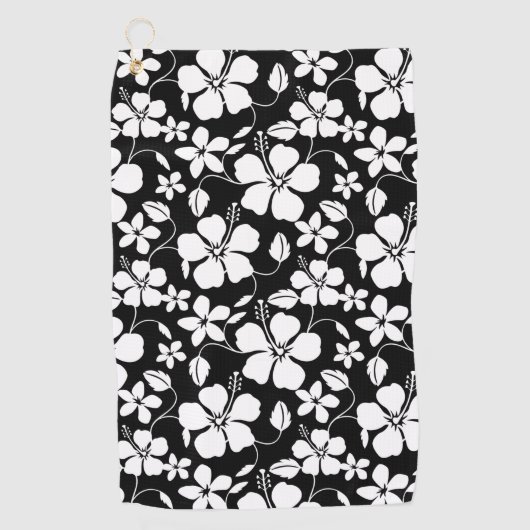 HAWAÏAN HULA (HIBISCUS) BLACK GOLF TOWEL GOLFHANDDOEK (Voorkant)