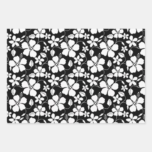 HAWAÏAN HULA (HIBISCUS) BLACK INPAKPAPIER VEL (Voorkant)