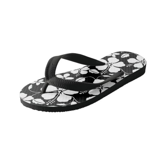 HAWAÏAN HULA (HIBISCUS) BLACK KINDER TEENSLIPPERS (Schuin)