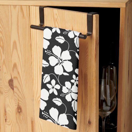 HAWAÏAN HULA (HIBISCUS) BLACK KITCHEN TOWEL THEEDOEK (Derde Gevouwen)