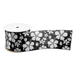 HAWAÏAN HULA (HIBISCUS) BLACK SATIN RIBBON SATIJNEN LINT