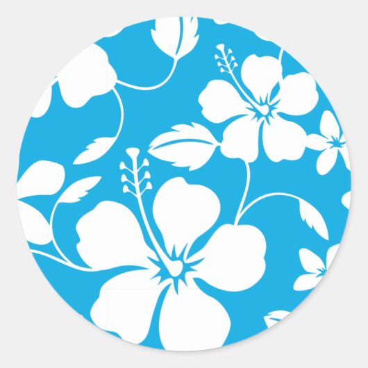 HAWAÏAN HULA (HIBISCUS) BLAUW RONDE STICKER (Voorkant)