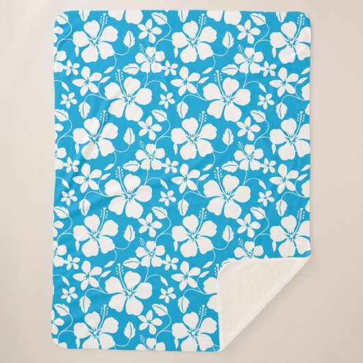HAWAÏAN HULA (HIBISCUS) BLAUW SHERPA DEKEN (Voorkant)