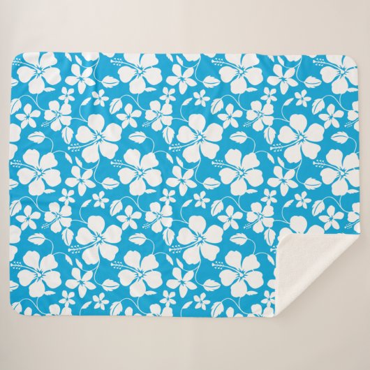 HAWAÏAN HULA (HIBISCUS) BLAUW SHERPA DEKEN (Voorkant (horizontaal))