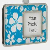 HAWAÏAN HULA (HIBISCUS) BLAUW VERZILVERD OMLIJST ORNAMENT (Rechts)