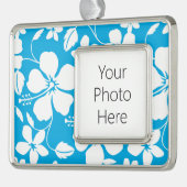 HAWAÏAN HULA (HIBISCUS) BLAUW VERZILVERD OMLIJST ORNAMENT (Links)