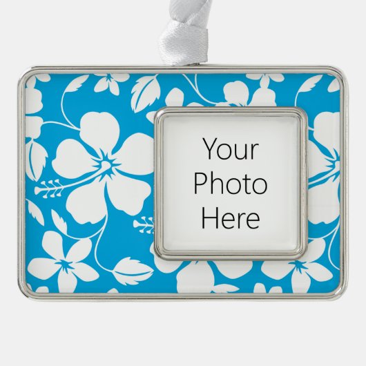 HAWAÏAN HULA (HIBISCUS) BLAUW VERZILVERD OMLIJST ORNAMENT (Voorkant)