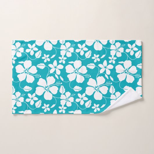 HAWAÏAN HULA (HIBISCUS) BLAUWGROEN BATH TOWEL SET BAD HANDDOEK (Handdoek)
