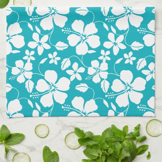 HAWAÏAN HULA (HIBISCUS) BLAUWGROEN THEEDOEK (Gevouwen)