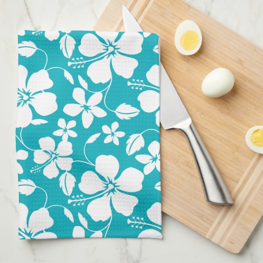 HAWAÏAN HULA (HIBISCUS) BLAUWGROEN THEEDOEK (Quarter Fold)