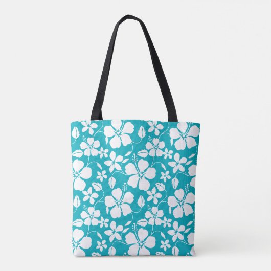 HAWAÏAN HULA (HIBISCUS) BLAUWGROEN TOTE BAG (Achterkant)