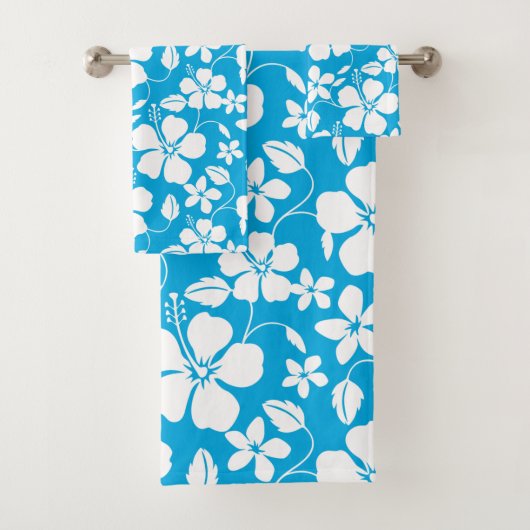 HAWAÏAN HULA (HIBISCUS) BLUE BATH TOWEL SET BAD HANDDOEK (Insitu)