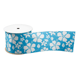 HAWAÏAN HULA (HIBISCUS) BLUE SATIN RIBBON SATIJNEN LINT