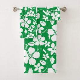 HAWAÏAN HULA (HIBISCUS) GREEN BATH TOWEL SET BAD HANDDOEK