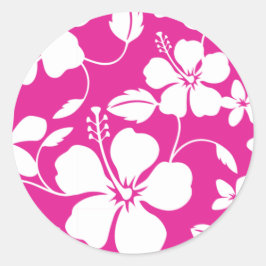 HAWAÏAN HULA (HIBISCUS) HOT PINK RONDE STICKER