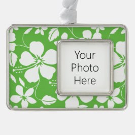 HAWAÏAN HULA (HIBISCUS) LIMOEN VERZILVERD OMLIJST ORNAMENT