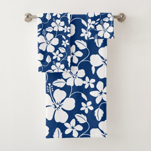 HAWAÏAN HULA (HIBISCUS) NAVY BATH TOWEL SET BAD HANDDOEK (Insitu)