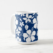 HAWAÏAN HULA (HIBISCUS) NAVY COFFEE MOK (Voorkant links)