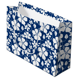 HAWAÏAN HULA (HIBISCUS) NAVY LARGE GIFT BAG GROOT CADEAUZAKJE