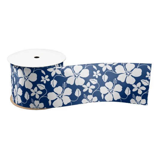 HAWAÏAN HULA (HIBISCUS) NAVY SATIN RIBBON SATIJNEN LINT (Spoel)