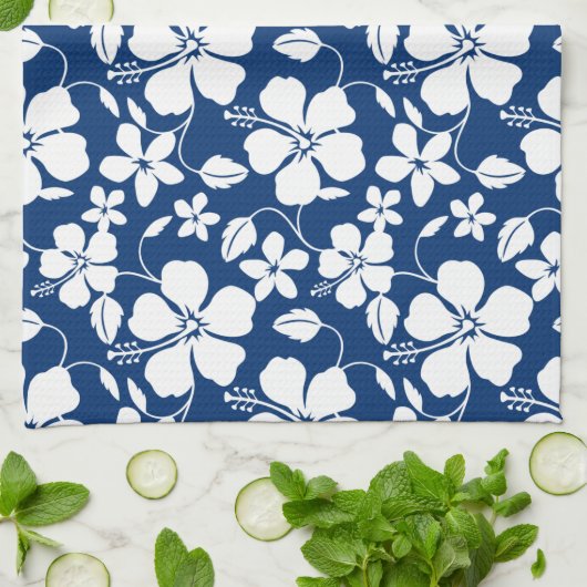 HAWAÏAN HULA (HIBISCUS) NAVY THEEDOEK (Gevouwen)