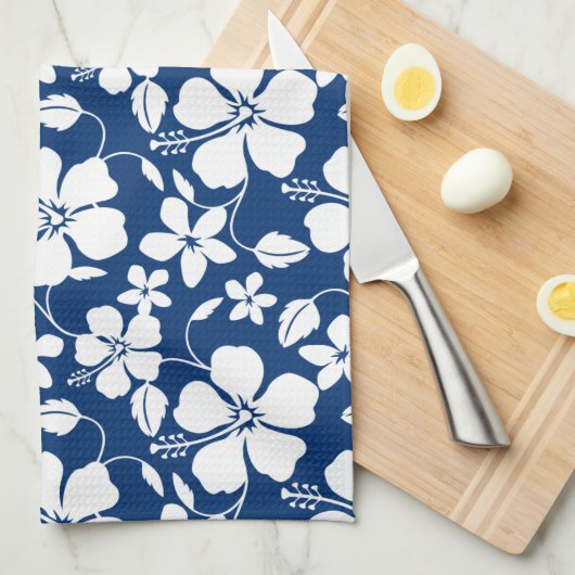 HAWAÏAN HULA (HIBISCUS) NAVY THEEDOEK (Quarter Fold)