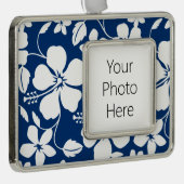 HAWAÏAN HULA (HIBISCUS) NAVY VERZILVERD OMLIJST ORNAMENT (Rechts)