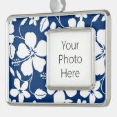 HAWAÏAN HULA (HIBISCUS) NAVY VERZILVERD OMLIJST ORNAMENT (Links)