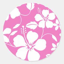 HAWAÏAN HULA (HIBISCUS) PINK RONDE STICKER