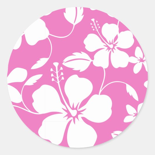 HAWAÏAN HULA (HIBISCUS) PINK RONDE STICKER (Voorkant)
