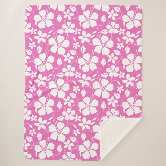 HAWAÏAN HULA (HIBISCUS) PINK SHERPA DEKEN (Voorkant)