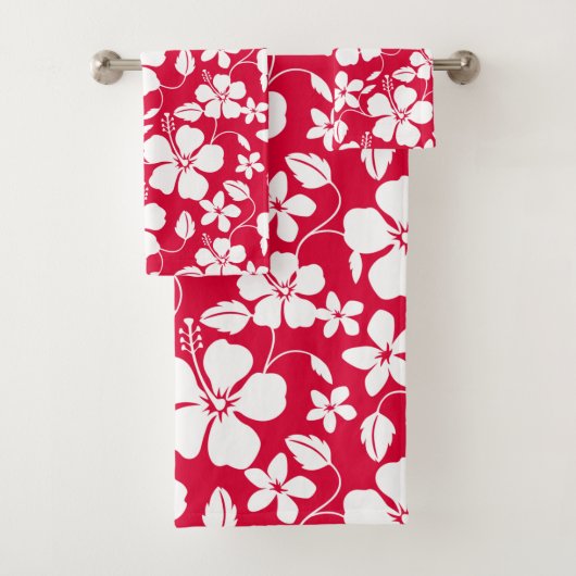 HAWAÏAN HULA (HIBISCUS) RED BATH TOWEL SET BAD HANDDOEK (Insitu)