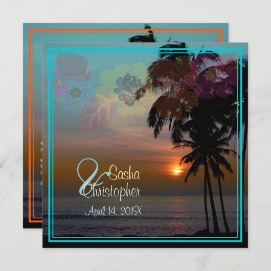 HAWAÏAN SUNSET/BEACH/LUAU/INVITATIES KAART (Voorkant / Achterkant)