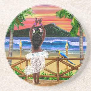 HAWAÏAN SUNSET HULA DANCER ZANDSTEEN ONDERZETTER