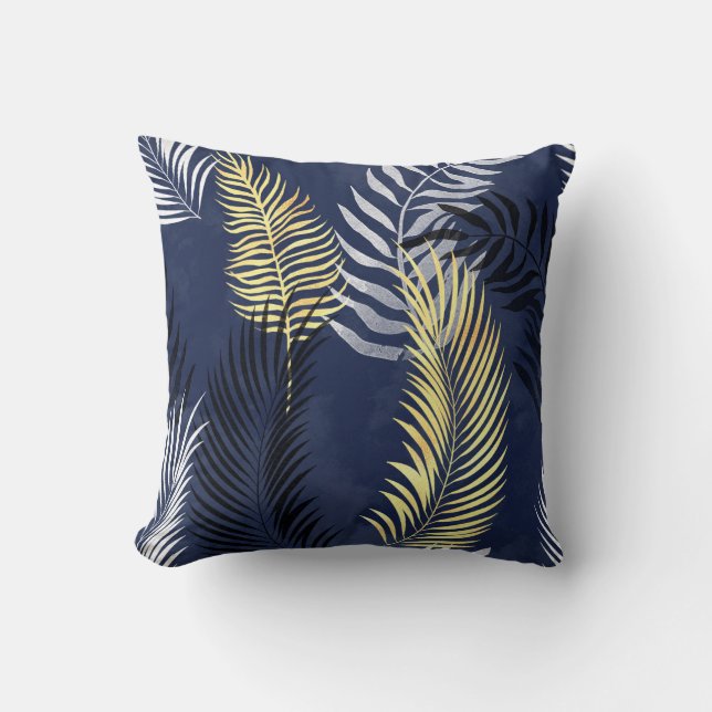 HAWAÏAN TROPICAL NAVY BLUE FERN PILLOW KUSSEN (Voorkant)