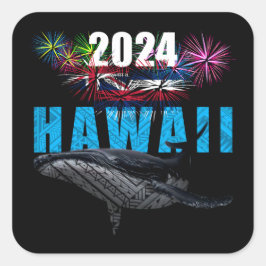 HAWAII 2024 POLYNESISCH TRIBAL BULTRUG VUURWERK VIERKANTE STICKER