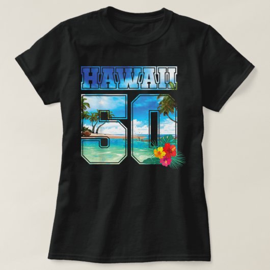 Hawaii 50th State Hawaii Hibiscus 50 T-shirt (Design voorkant)