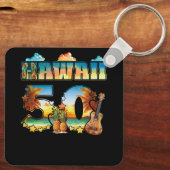 Hawaii 50th State Hawaiian Beach Hibiscus 50 Maui Sleutelhanger (Achterkant)