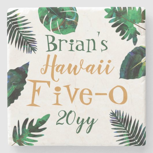Hawaii 5-0 Keepsake Vet Groen Tropisch Bladeren Stenen Onderzetter (Voorkant)