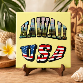 Hawaii Afbeelding en USA Vlag Tekst Tegeltje