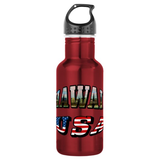Hawaii Afbeelding en USA Vlag Tekst Waterfles (Voorkant)