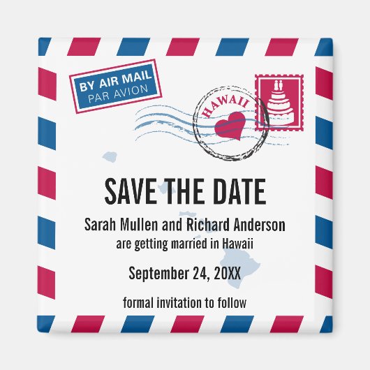 Hawaii Air Mail Bruiloft Save the Date Magneet (Voorkant)