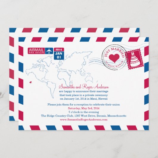 Hawaii Air Mail Post Bruiloftsreceptie Kaart (Voorkant / Achterkant)