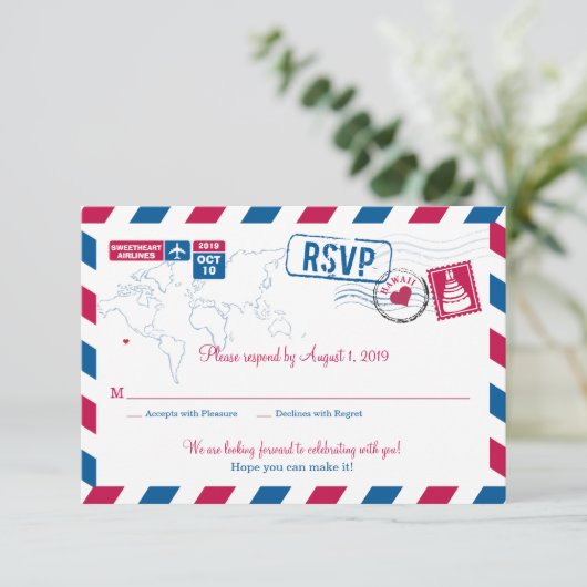 HAWAII Air Mail Wedding RSVP (Staand voorkant)