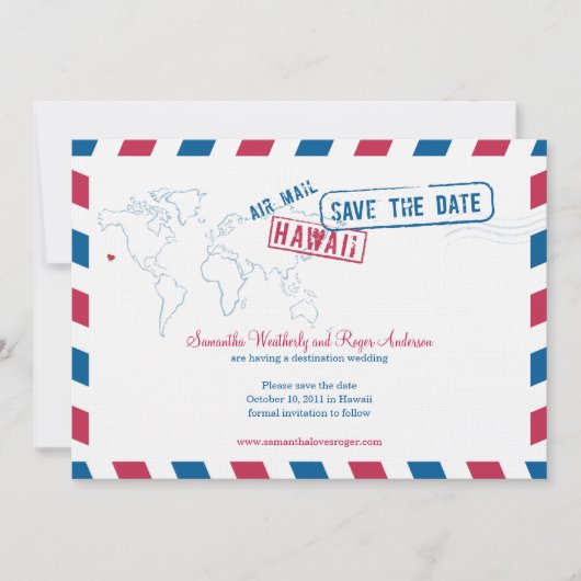 Hawaii Air Mail Wedding Save the Date (Voorkant)