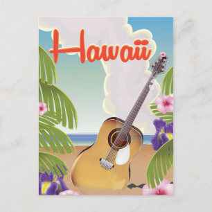 Hawaii akoestische gitaar vintage reisposter. briefkaart