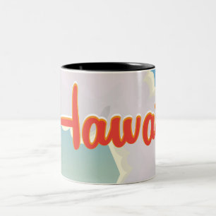 Hawaii akoestische gitaar vintage reisposter. tweekleurige koffiemok